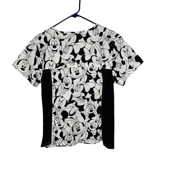 New Disney Tooniforms Scrub top Vneck s/s Minnie Mouse black white large BNWT - Picture 5 of 5